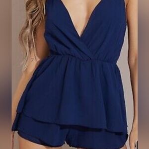 NWT Pretty Little Thing Navy Blue Romper US size 10. J1